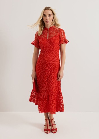 Phase Eight Lula Lace Dress Red USA | 6207543-ZY